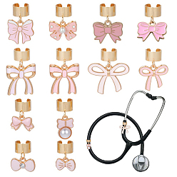 Золотой 12шт. сплав эмалированный стетоскоп подвесные украшения, бантом, с 304 фурнитурой из нержавеющей стали, золотые, 15~25 мм, 12 шт / комплект