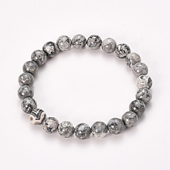 Джаспер Браслеты из натуральной волны из яшмы из бисера, круглые, 2-1/8 дюйм (55 мм), бусина : 10 mm