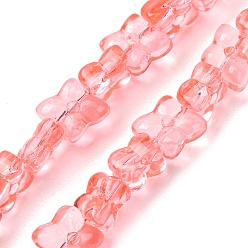 Orangerosa Transparente Glasperlen Stränge, Klee, gefärbt & geherzt, Orangerosa, 13x11x5 mm, Bohrung: 1 mm, ca. 65 Stk. / Strang, 21.65'' (55 cm)