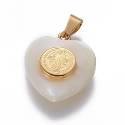 Золотой Подвески из раковины, с 304 фурнитурой из нержавеющей стали, тема религии, сердце со святым, золотые, 20~22x19~20x6~7 мм, отверстие : 6.7x3 мм