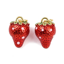 Красный Латунь эмаль подвески, с целью перехода в кольце, без кадмия и без свинца, реальный 18 k позолоченный, клубника прелести, красные, 16.5x12 мм, отверстие : 3 мм