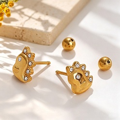 Dinosaur Boucles d'oreilles en acier inoxydable, cristal et strass, motif animal, cartilage, réel 304 k plaqué or, dinosaure, 18mm