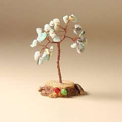 Flower Amazonite Натуральные цветы амазонитовой крошки елочные украшения, Пень, медная проволока, энергетический камень по фэн-шуй, подарок для украшения дома, рабочего стола, 47x80~100 мм