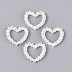 White ABS Plastic Imitation Pearl Beads, Heart, White, 27.5~28x29.5x5mm, Hole: 2mm