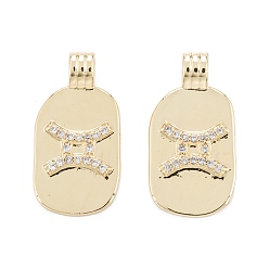 Близнецы Латунные микропаве прозрачные подвески с фианитом, овальной формы с созвездием, золотые, Близнецы, 18.5~19.5x9.5~10.5x3.5 мм, отверстие : 1.9x2.5 мм