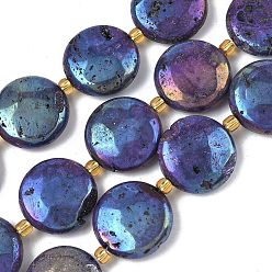 Фиолетовый Гальванические природные друзы геод, плоско-круглые, с бисером, фиолетовые, 20x7~7.5 мм, отверстие : 0.9~1 мм, около 9 шт / нитка, 8.03'' (20.4 см)