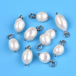 Морская Ракушка Подвески из натурального барочного жемчуга кеши и культивированного пресноводного жемчуга, подвески-самородки с латунными соединительными кольцами, платина, цвет морской раковины, 15~20.5x8.5~9x6.5~9 мм, отверстие : 3 мм