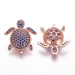 Синий Латунные микро проложить кубического циркония бусы, черепаха, синие, 20.5x19x6 мм, отверстие : 2 мм
