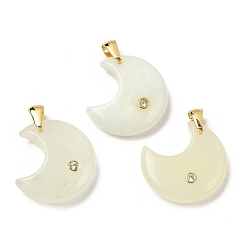 Новый Нефрит Природного нефрита новые подвески, с микропаве из кубического циркония на латунной основе и фурнитурой из нержавеющей стали., Луна прелести, золотые, 201 мм, отверстие : 23x21x6.5 мм