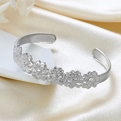Нержавеющая Сталь Цвет 304 женские браслеты-манжеты из нержавеющей стали, цветок, цвет нержавеющей стали, внутренний диаметр: 2-1/2x1-7/8 дюйм (6.2x4.7 см)