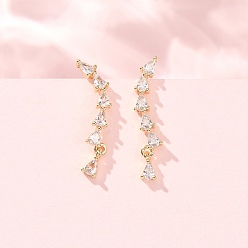 Clear Brass Pave Cubic Zirconia Stud Crawler Earrings, Teardrop, Real 18K Gold Plated, Cadmium Free & Lead Free, Long-Lasting Plated, Rack Plating, Clear, 22x5x7mm