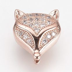 Розовое Золото Латунные микро проложить кубического циркония бусы, лиса, розовое золото , 12x10x5.5 мм, отверстие : 1.5 мм