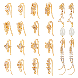 Real 18K Gold Plated Brass Micro Pave Clear Cubic Zirconia Star Earring Hooks, Long-Lasting Plated, Nickel Free, with Loop, Real 18K Gold Plated, 16~18x5.5~8.5x7~10mm, Hole: 1.2~1.4mm, Pin: 1mm