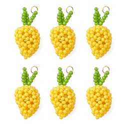 Желтый Подвески из стеклянных бусин в форме манго, с 304 кольцами из нержавеющей стали, реальный 18 k позолоченный, желтые, 26x12 мм, отверстие : 3 мм