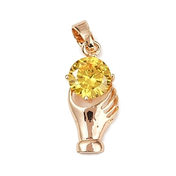 Light Gold Латунные микро проложить кубического циркония подвески, ручные прелести, долговечный, без свинца и без кадмия, золотой свет, 22x10x4.5 мм, отверстие : 5x3 мм