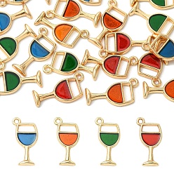 Mixed Color 20Pcs 4 Colors Alloy Enamel Pendants, Wine Glass, Light Gold, Mixed Color, 20x8x2mm, Hole: 1mm, 5pcs/color 
