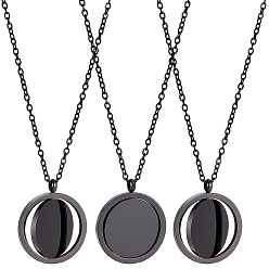 Черный 3шт. вращающиеся круглые кулоны из нержавеющей стали для женщин и мужчин, чёрные, 17.72 дюйм (45 см)