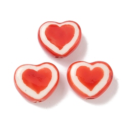 Красный Фарфоровые бусины ручной работы, сердце, пастельный фарфор, красные, 12~13x14~15x6~7 мм, отверстие : 2.5~3 мм