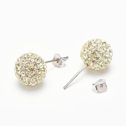 213_Jonquil Valentines Day Gift for Her, 925 Sterling Silver Austrian Crystal Rhinestone Stud Earrings, Ball Stud Earrings, Round, 213_Jonquil, 6mm