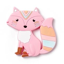 Pink Food Grade Eco-Friendly Silicone Cabochons, Fox, Pink, 86x88x10mm