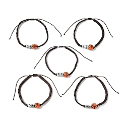 Коралловый Женские браслеты из плетеных акриловых бусин с регулируемым номером и баскетболом, коралл, внутренний диаметр: 2-1/4~4-1/8 дюйм (5.7~10.5 см)