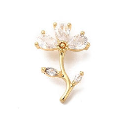 Настоящее золото 18K Стойка металлическая латунная микропрофилированная кубическая циркония подвески, без кадмия и без свинца, долгоиграющий, цветок, реальный 18 k позолоченный, 21x14x6 мм, отверстие : 2 мм