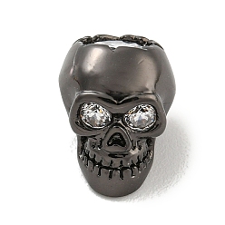 Черный Цвет Металла Латунные микропаве из прозрачного кубического циркония, череп, металлический черный , 8.5x8.5x9 мм, отверстие : 2 мм
