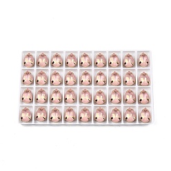 Светло-Персиковый Aurora(jm) пришиваем горный хрусталь, граненый стеклянный горный хрусталь, многожильных ссылки, с латунной оправой золотистого цвета, слеза, светлый персик, 14x10x8 мм, отверстие : 1 мм