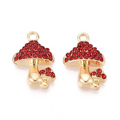 Светло-сиамский Подвески из сплава со стразами, гриб, без кадмия, без никеля и без свинца, золотые, Light Siam, 18x12x4 мм, отверстие : 1.6 мм