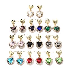 (52) Непрозрачная лаванда Серьги-гвоздики в форме сердца из латуни с микропаве из циркония светлого золота, стеклянные серьги-капли, разноцветные, 27x14 мм