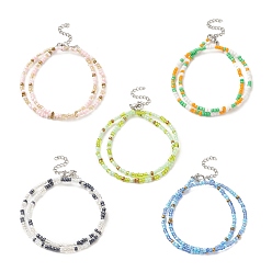 Mixed Color Glass Seed Beaded Two Loops Wrap Bracelet for Women, Mixed Color, 15.31 inch(38.9cm)