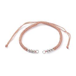 Цвет Древесины Регулируемый плетеный браслет из полиэфирного шнура, с 304 соединительными кольцами из нержавеющей стали и гладкими круглыми бусинами, деревесиные, длина одиночной цепи: около 6-1/2 дюйма (16.5 см)