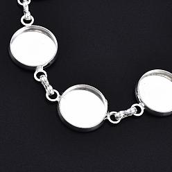 Silver Brass Bracelet Making, Flat Round, Silver, Tray: 12mm, 6-3/4 inch(170mm)