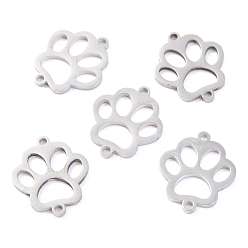 Stainless Steel Color Non-Tarnish Stainless Steel Links Connectors, Dog Paw Print, Stainless Steel Color, 15x13x1.1mm, Hole: 1.2mm