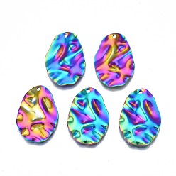 Rainbow Color 201 подвески из нержавеющей стали, без кадмия, без никеля и без свинца, водная рябь, овальные, Радуга цветов, 29.5x20x2 мм, отверстие : 1.6 мм