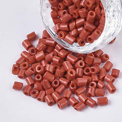 FireBrick 6/0 Glass Bugle Beads, Opaque Colours, FireBrick, 6/0 3.5~5x3.5~4mm, Hole: 1mm, about 4500pcs/bag