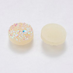 Light Goldenrod Yellow Imitation Druzy Gemstone Resin Cabochons, Flat Round, Light Goldenrod Yellow, 10x3~3.5mm