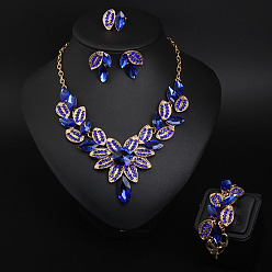 Королевский синий Комплекты украшений из листового сплава из стекла для женщин, включая ожерелья и браслеты и серьги и перстень, королевский синий, 430 мм