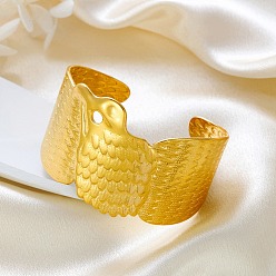 Настоящее золото 18K Лето 304 широкие браслеты-манжеты из нержавеющей стали для женщин и мужчин, орел, реальный 18 k позолоченный, внутренний диаметр: 1-3/4x2-3/8 дюйм (4.45x6 см)