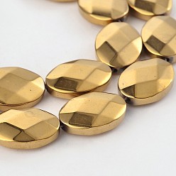 с Золотистым Покрытием Гальванизировать немагнитных синтетический гематит овальные нити бисера, граненые, с золотым покрытием, 18x13x5 мм, отверстие : 1 мм, около 22 шт / нитка, 15.9 дюйм
