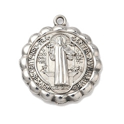 Нержавеющая Сталь Цвет 304 подвески из нержавеющей стали, подвеска-цветок с узором Святого Бенедикта, цвет нержавеющей стали, 24.5x22x2.5 мм, отверстие : 1.6 мм