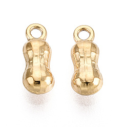 Настоящее золото 18K 304 прелести нержавеющей стали, ионное покрытие (ip), арахисовое очарование, реальный 18 k позолоченный, 9.5x4x3 мм, отверстие : 1.2 мм