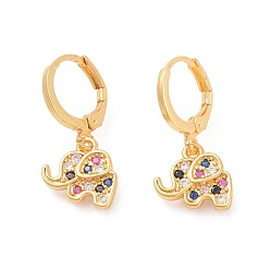 Золотой Серьги-кольца из латунного микро-паве с фианитами, крестик, красочный, золотые, 23.5 мм , штифт: 0.9 мм