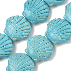 Shell Shape Нити из резных бусин из искусственной бирюзы, окрашенной в морской цвет, глубокое синее небо, формы раковины, 22x25x10 мм, отверстие : 1.4 мм, около 17 шт / нитка, 14.84~14.96'' (37.7~38 см)