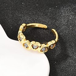 Сердце Латунные кольца-манжеты с микропаве из прозрачных кубических цирконий, долговечный, без свинца и без кадмия, реальный 18 k позолоченный, сердце, 5.5 мм, внутренний диаметр: 17 мм