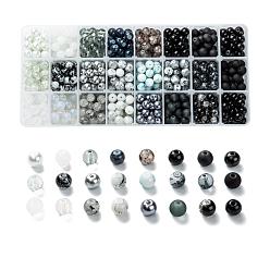 Schwarz Gemischten Stil Glasperlen, gefärbt, Runde, 24 Farben, Farbverlauf, Schwarz, 8 mm, Loch: 1.3~1.6 mm, ca. 27~30 PC / Farbe, 648~720 Stück / Karton