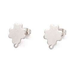 Stainless Steel Color Non-Tarnish 201 Stainless Steel Stud Earring Findings, with 304 Stainless Steel Pins, Horizontal Loops and Ear Nuts, Clover, Stainless Steel Color, 13x11mm, Hole: 1.4mm, Pin: 0.8mm