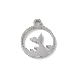 Нержавеющая Сталь Цвет 304 подвески из нержавеющей стали, круглое кольцо с подвесками в виде рыбьего хвоста, цвет нержавеющей стали, 11x9x1 мм, отверстие : 1 мм