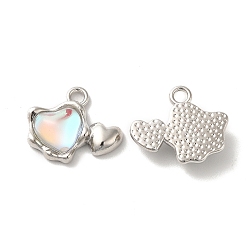 Platinum Alloy Pendant, with Glass, Lead Free & Cadmium Free, Heart Charm, Platinum, 14x17x4mm, Hole: 2mm