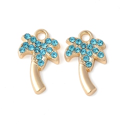 Золотой Подвески из сплава аквамарина со стразами, стойки покрытие, без кадмия, без никеля и без свинца, кокосовая пальма, золотые, 17.5x10.5x2.5 мм, отверстие : 1.8 мм